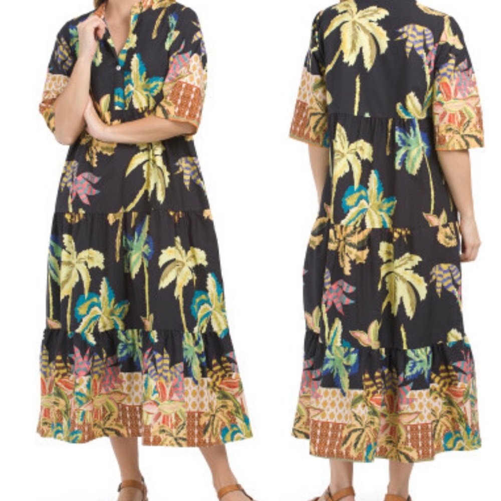 Cotton Tropical Print Maxi Dress